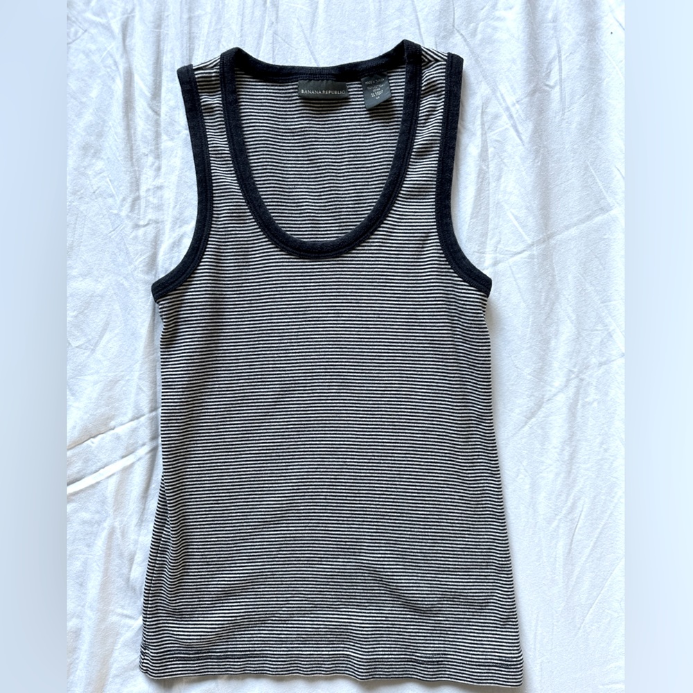 Navy blue striped tank top from Banana Republic